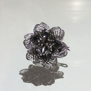 Vintage Topazio Portugal Sterling Silver Filigree Flower Brooch